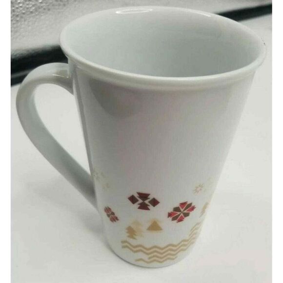 Starbucks Coffee Mug Cup Christmas Holiday 12oz Red Gold House Scene Xmas Winter - Picture 3 of 6